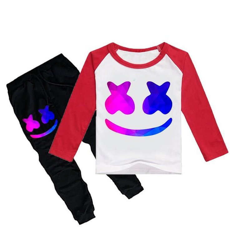 Dj Marshmello Smile Print Boys Girls Long Sleeve T Shirt Sweatpants-Mayoulove