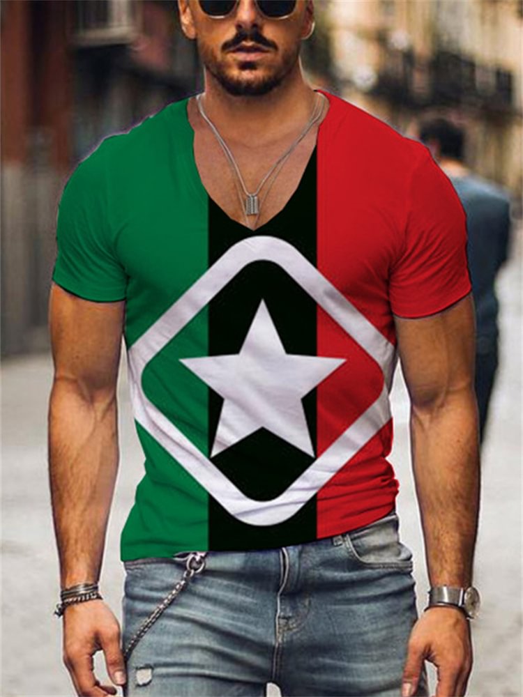 BrosWear Black Pride Star Print Contrast Color T-shirt