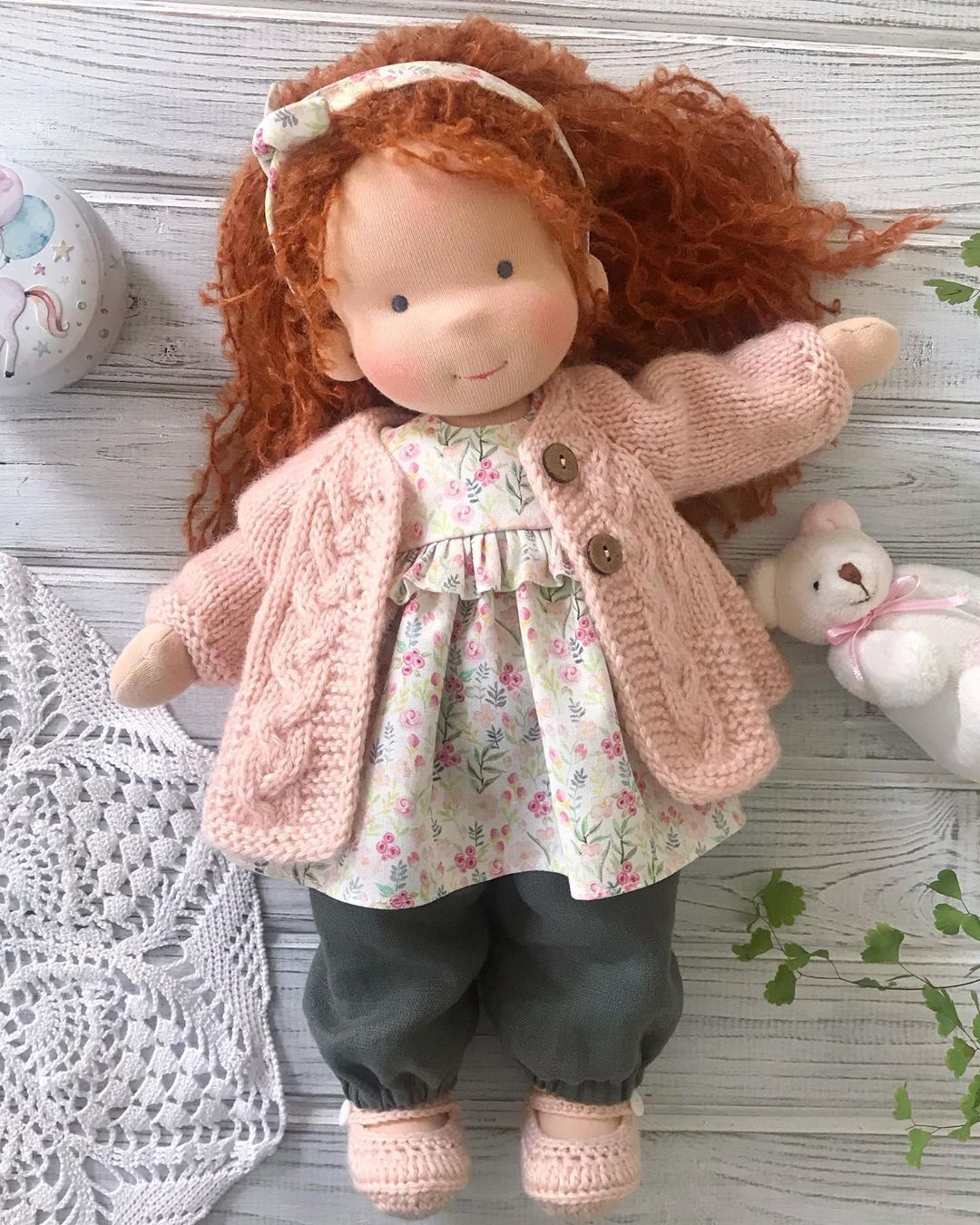 waldorf doll with big set of clothes and accessories