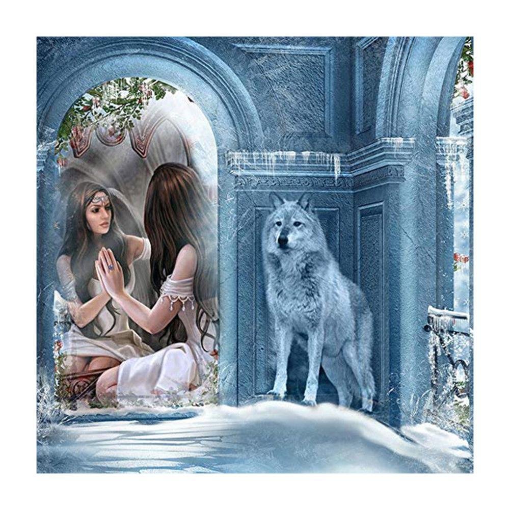 Full Round Diamond Painting Wolf and Girl (30*30cm)