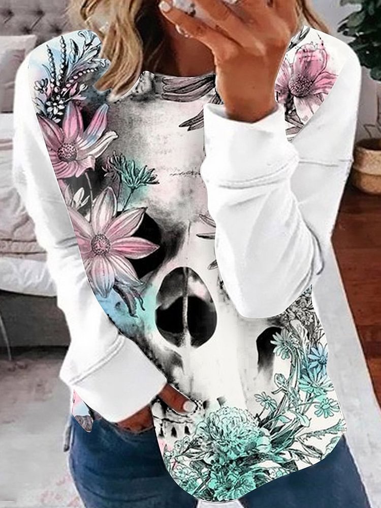 Halloween Print Pullover Loose T-shirt-Mayoulove