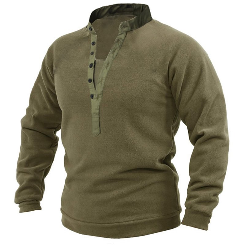 Mens Outdoor Warm And Breathable Henley Button Tactical Sweater / [viawink] /