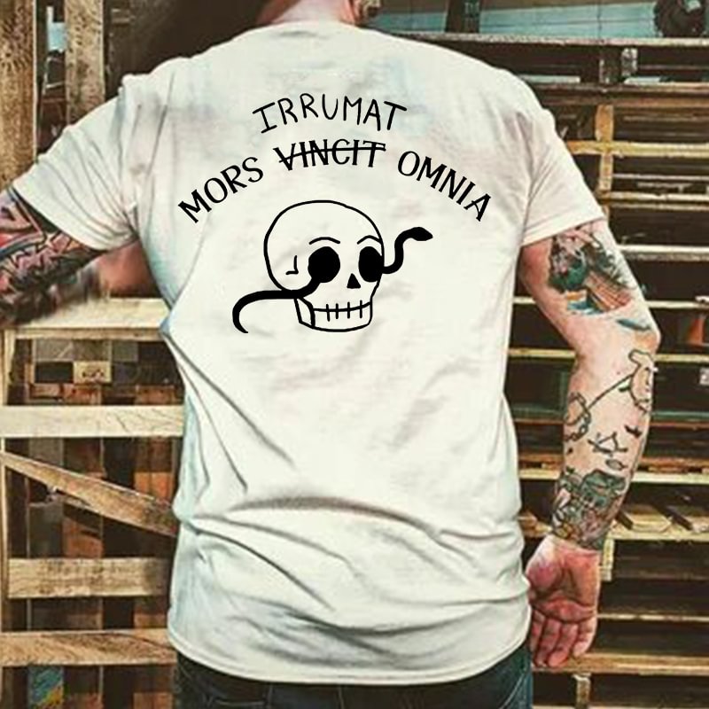Cloeinc   Mors Irrumat Omnia Skull Print Men's T-shirt - Cloeinc
