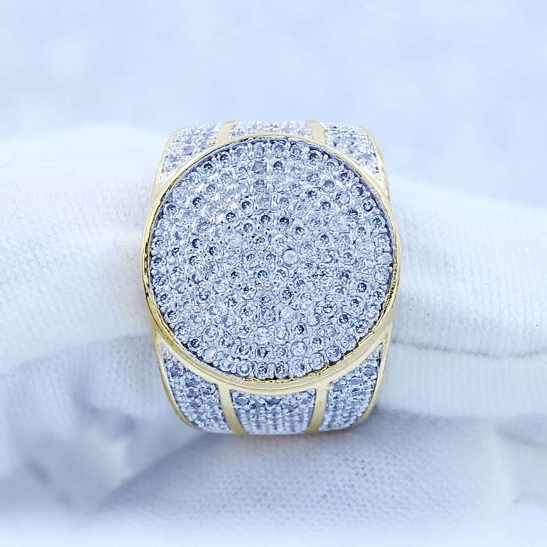 Iced Out Rhinestone Two Tone Hip Hop Ring-VESSFUL