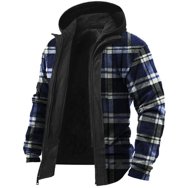 Checkered Checkerboard Retro Men's Outdoor Warm Fleece Tactics Jacket / Techwear Club / Techwear