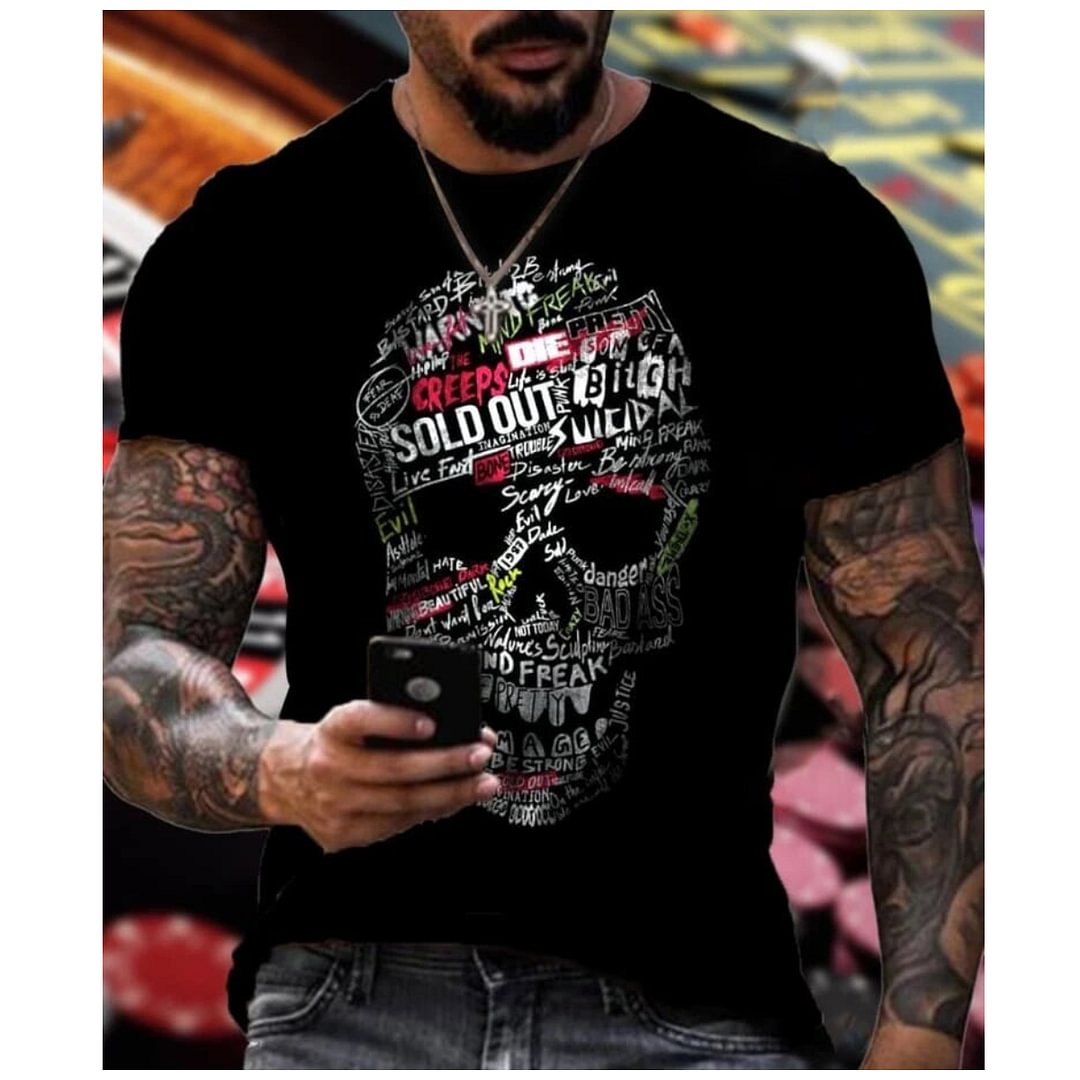 Men's Hell Skull Art Print Short Sleeve T-shirt / [viawink] /