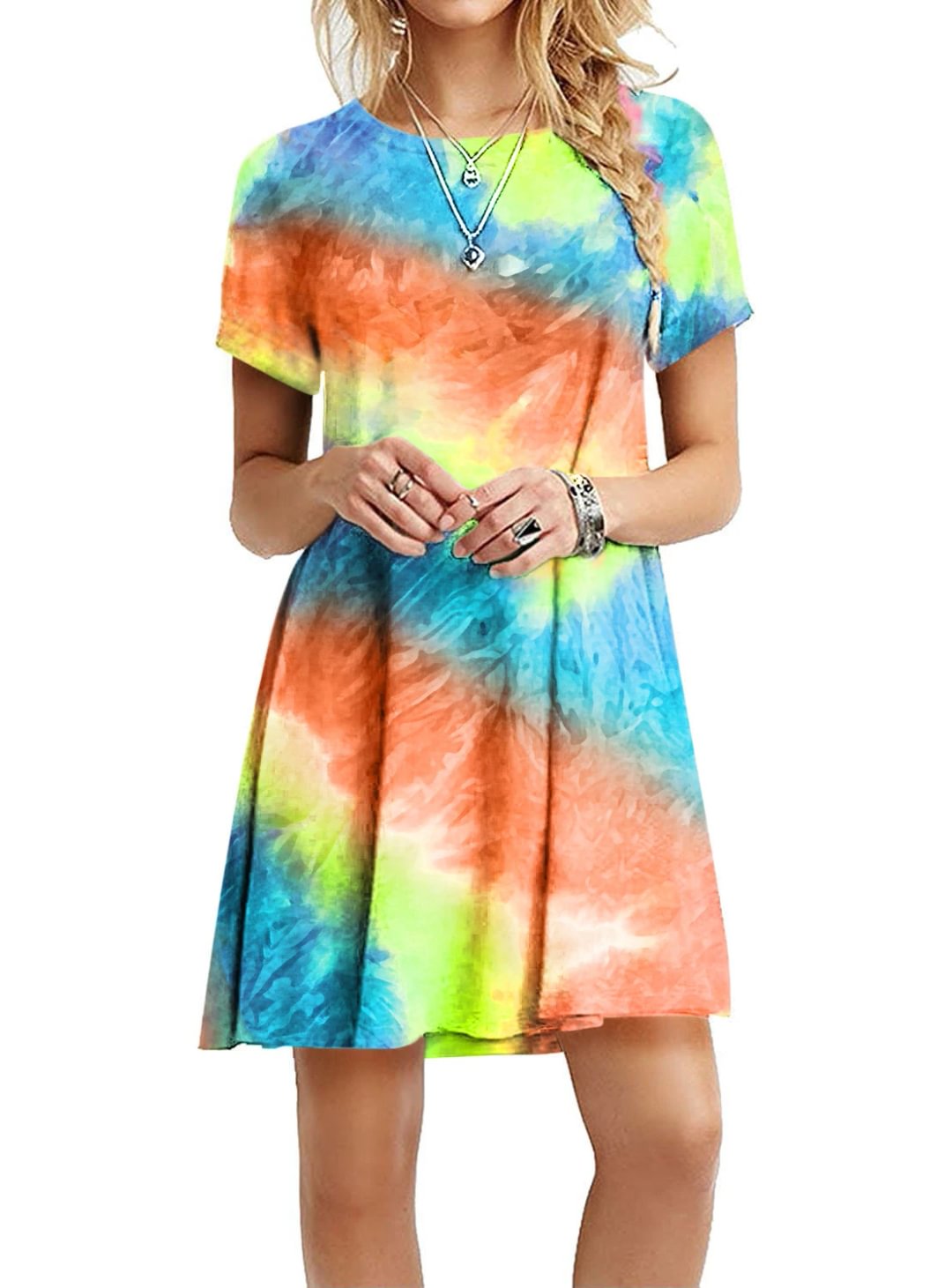 Slim Rainbow Tie-dye Printed Dress-Corachic