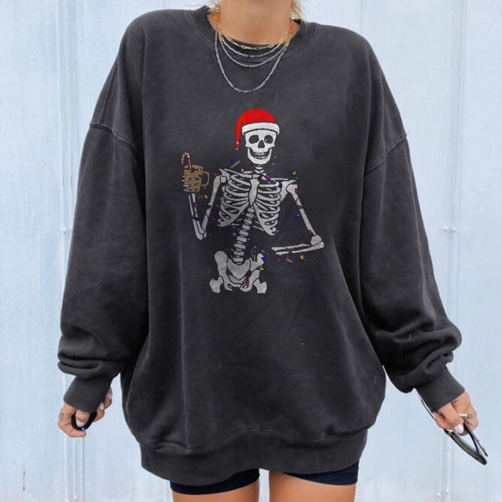 Minnieskull Skeleton With Christmas Hat Sweatshirt - Minnieskull