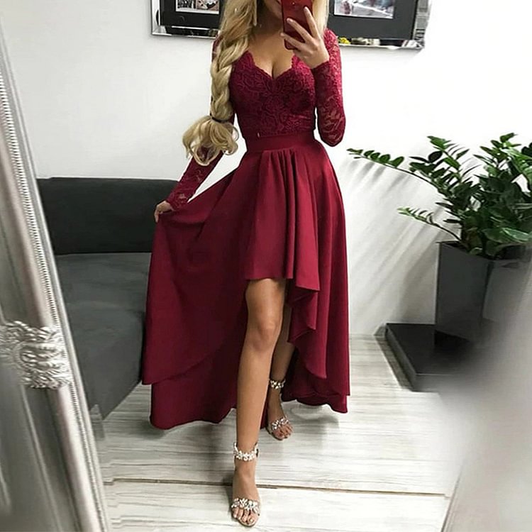 Women's Bridesmaid Dresses Wedding Solid Lace Pullover Fishtail Dress Breast Wrapped V-neck Dress