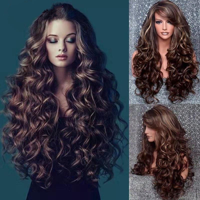 Fashion Wig European and American Women's Fashion Big Wave Dyeing Fluffy Long Curly Hair-Corachic