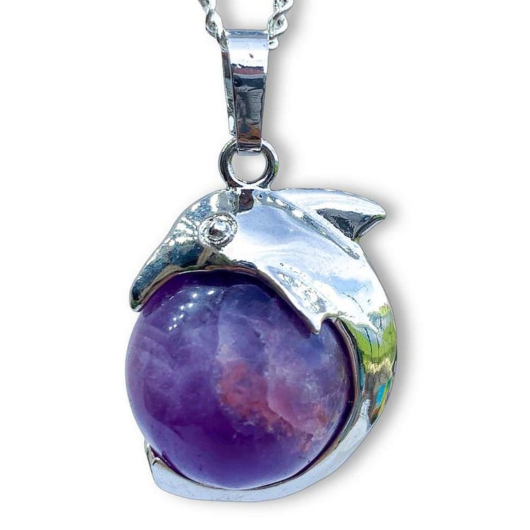 Amethyst Sphere Dolphin Pendant Necklace-Mayoulove