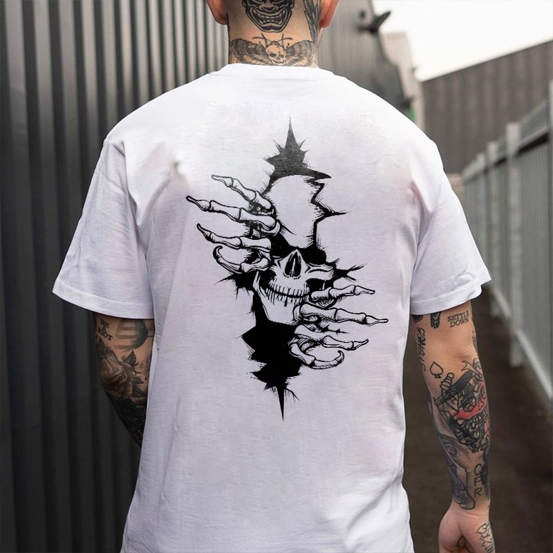 Skull Print Men's Crew Neck T-shirt -  UPRANDY