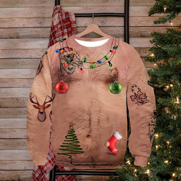 BrosWear Round Neck Fun Christmas Pendant Nude Men's Sweatshirt