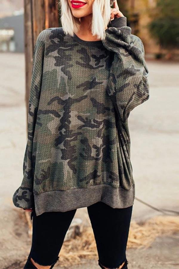 Casual Camouflage Round Neck Sweatshirt-Allyzone-Allyzone