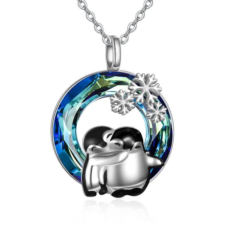 S925 Penguin Crystal Circle Necklace