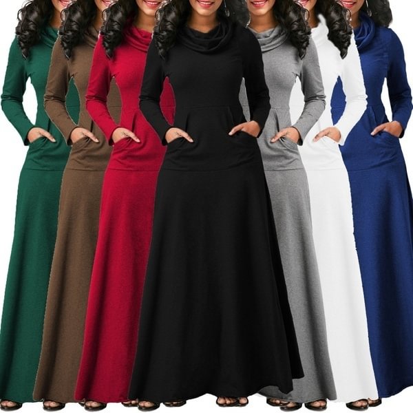 Women's Fashion Casual Dress Pure Color Long Dress Long Sleeve Dress Pullover Hoodies Dress Plus Size S-5Xl