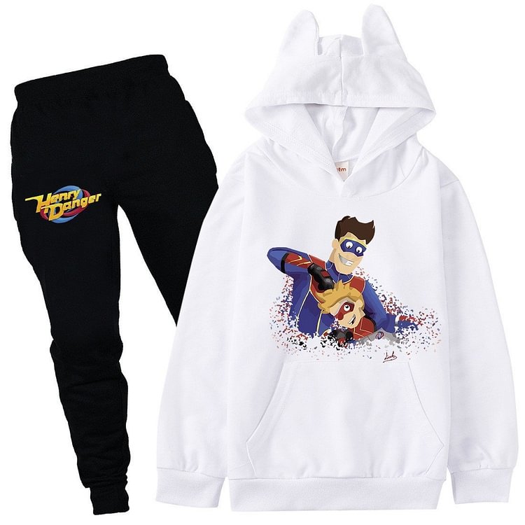Mayoulove Henry Danger Print Girls Boys Cotton Hoodie And Sweatpants Sport Suit-Mayoulove