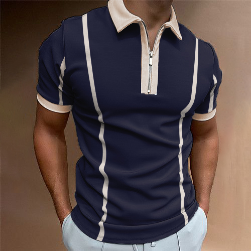 BrosWear Navy Contrast Short Sleeve Polo Shirt