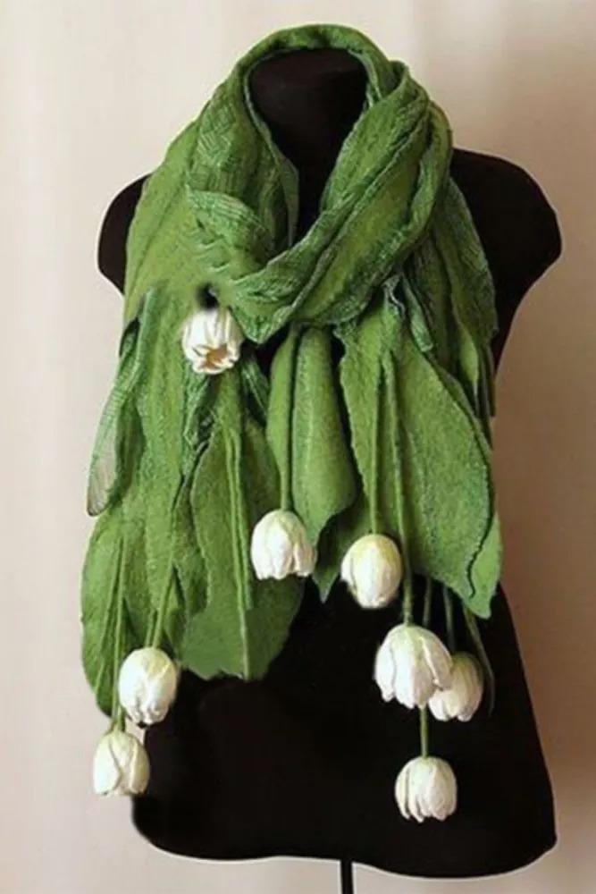 Pastoral Style White Tulip Flowers Scarf-Mayoulove