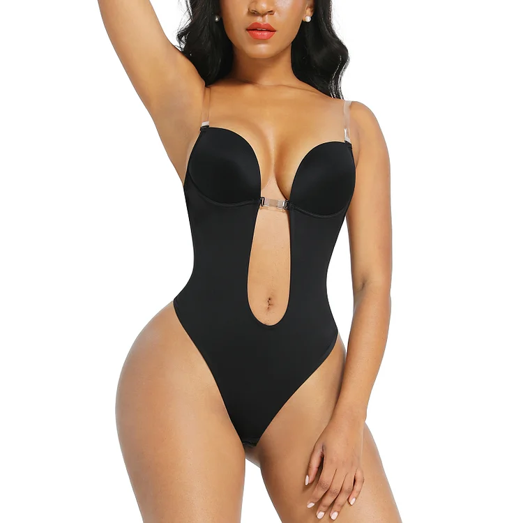 Black High Waist Body Shaper Tummy Control Shapewear Bodysuit with Adjustable Straps