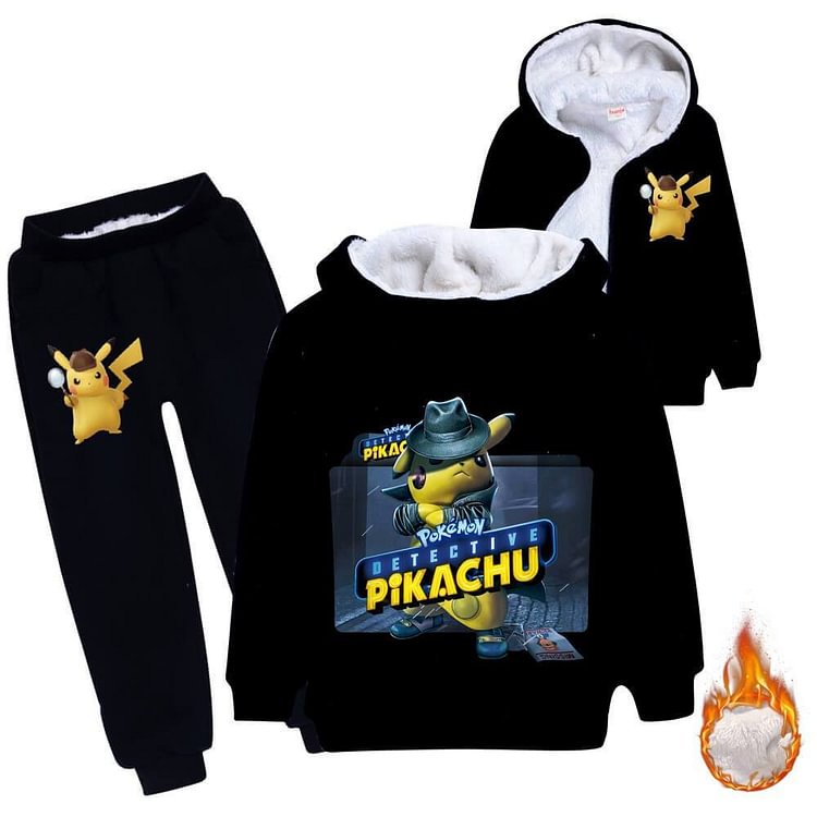 Mayoulove Girls Boys Fleece Lined Hoodie And Pants In Pokemon Detective Pikachu-Mayoulove