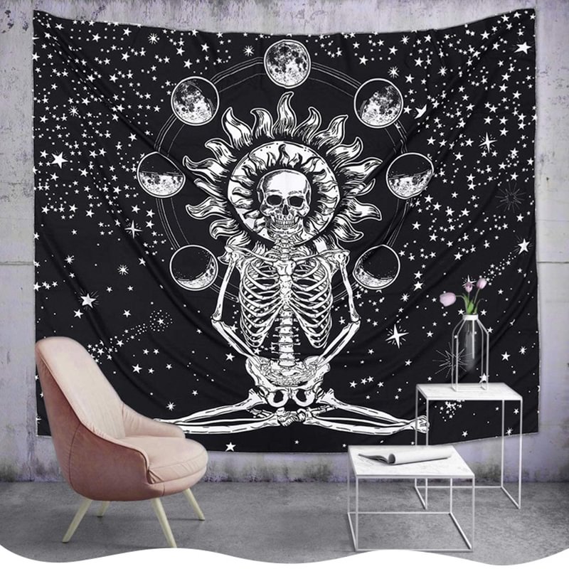 Minnieskull Halloween Skull And Sun Planets Print Tapestry Home Decoration - Minnieskull