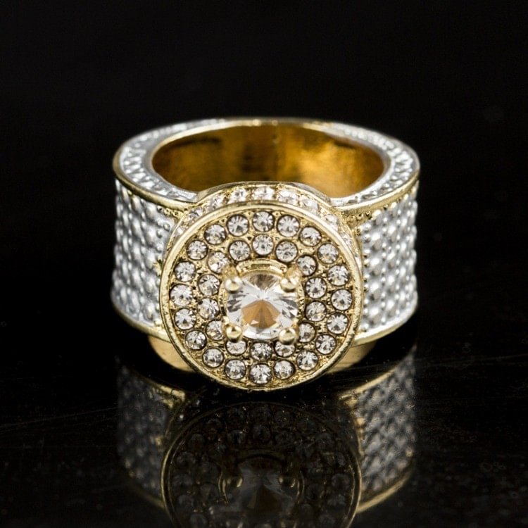 Hip Hop Gold Ring Men Iced Out Jewelry-VESSFUL