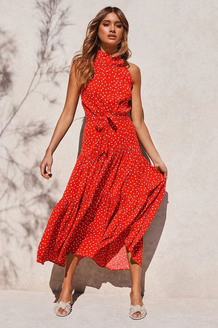 Summer Polka Dot Casual Dresses ( Red)