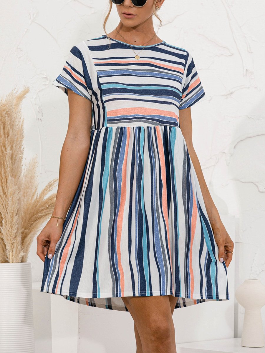 Sweet Striped Print Big Swing Dress P15830