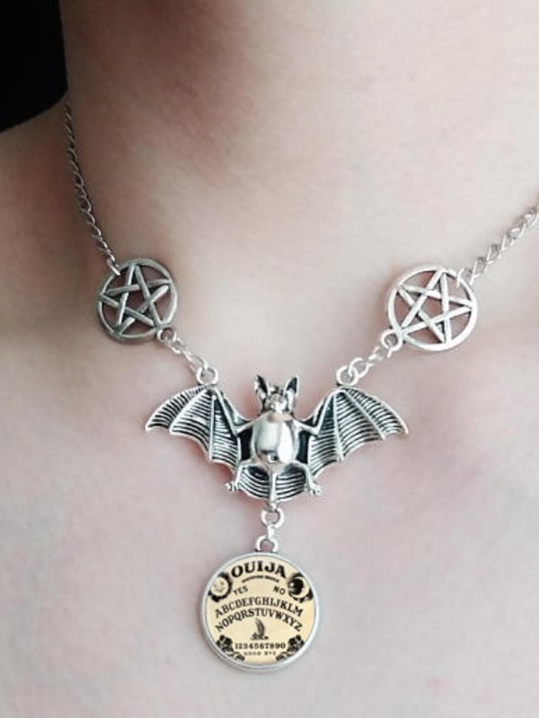 Gothic Dark Bat Necklace with Letter Round Brand