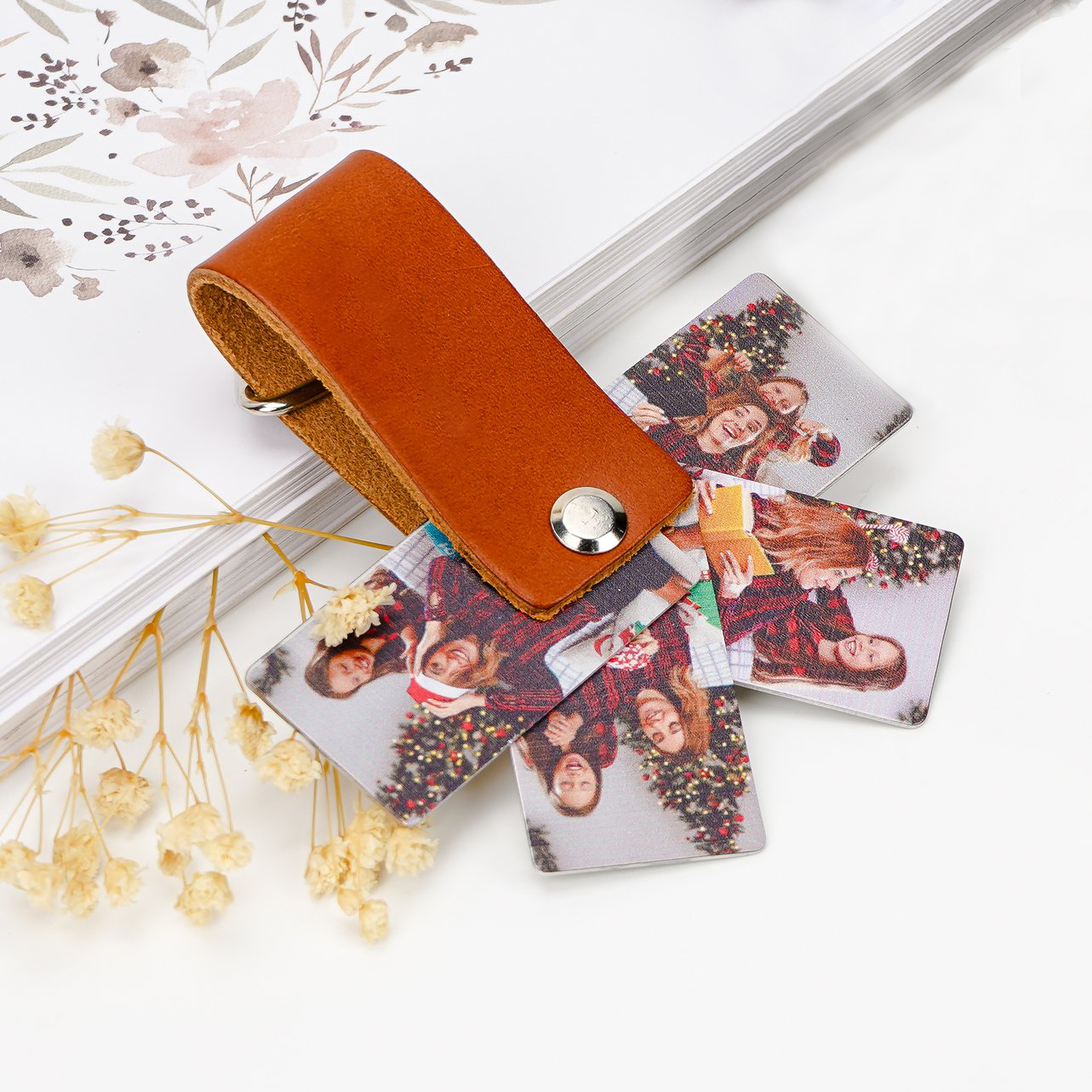 Personalized Photo Album Keychain Custom 3 Photos Leather Keychain for ...