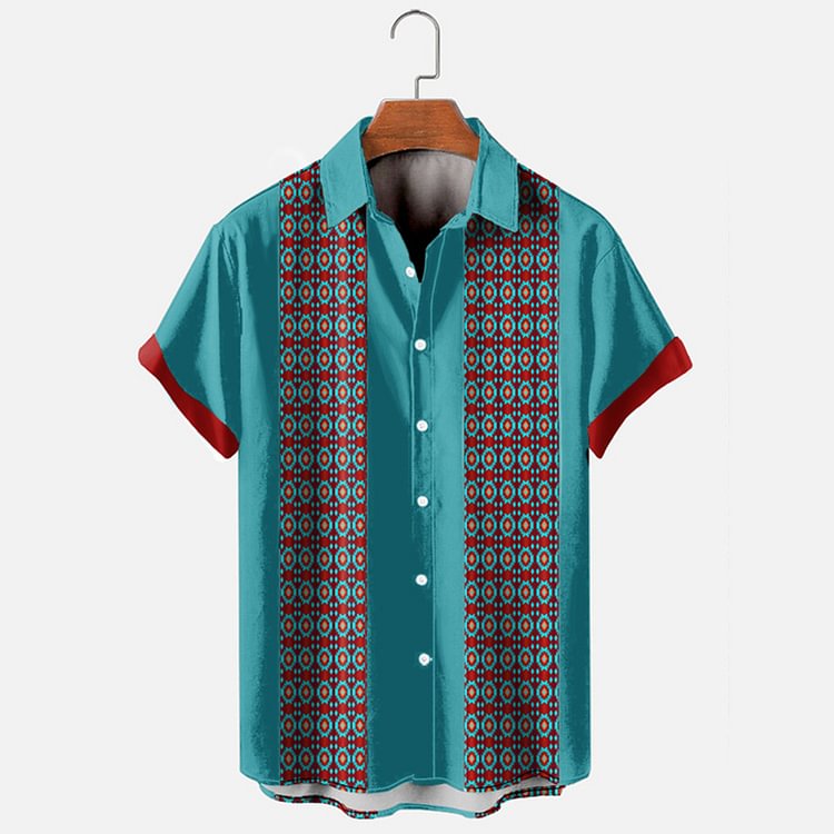 BrosWear Ethnic Colorblock Casual Short Sleeve Shirt