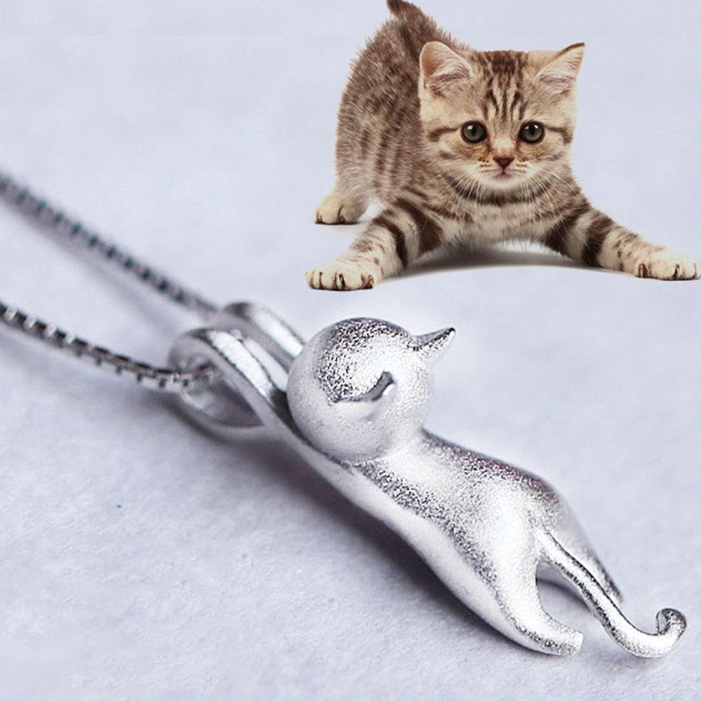 Fashion Cute Women Animal Silver Plated Necklace Shiny Tiny Cute Cat Pendant Necklace Jewelry