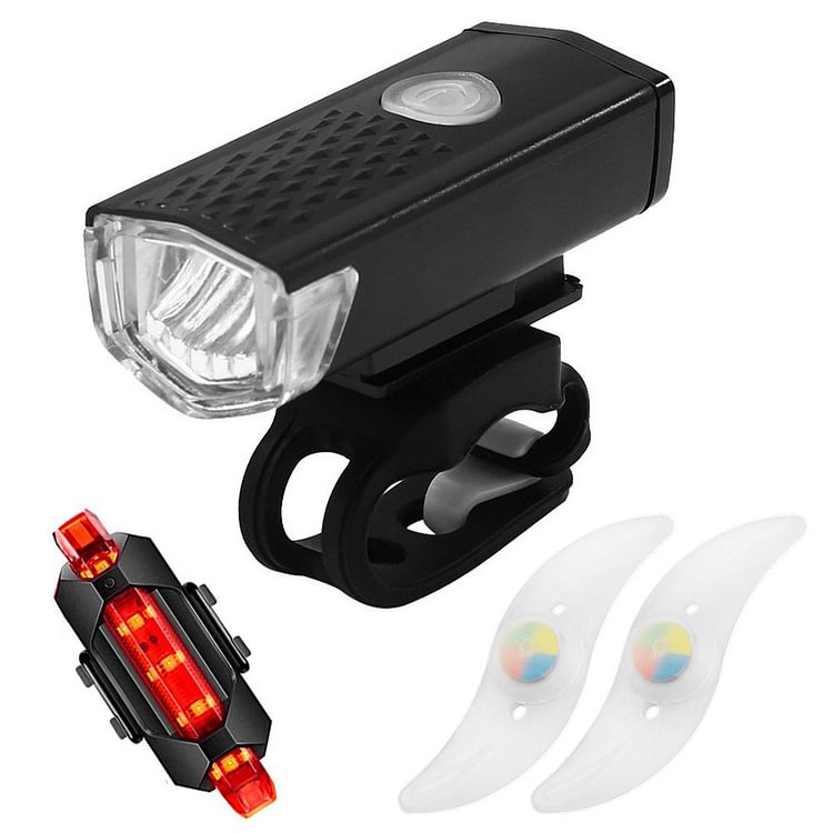 USB Rechargeable LED MTB Headlight Tail Lamp Road Bike Wheel Spoke Lights