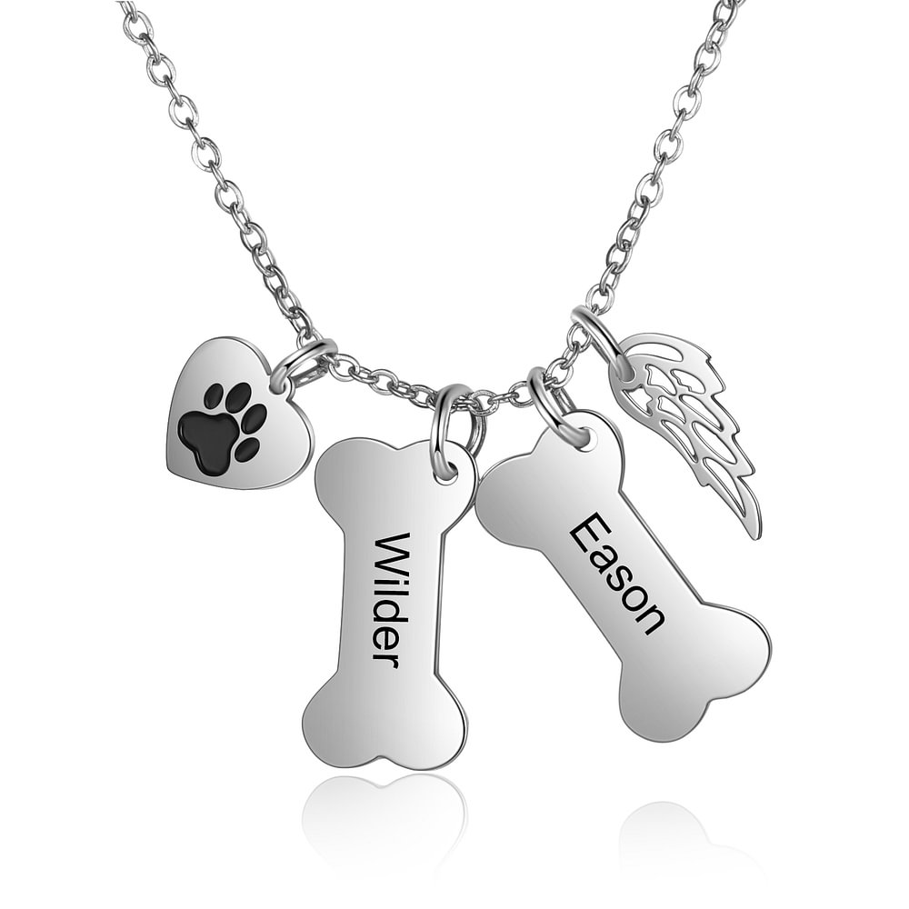 Personalisierte Hundeknochen-Anhänger-Halskette für Tierliebhaber mit 2 Namen n2 Kettenmachen