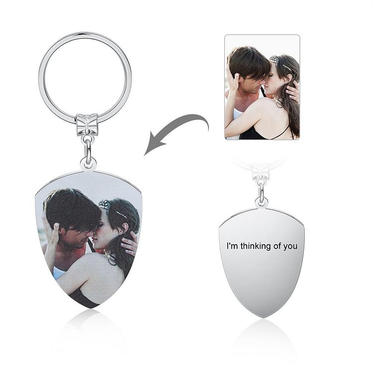 Shield Photo Keychain Personalized Key Chain with Engraving Gift for Her