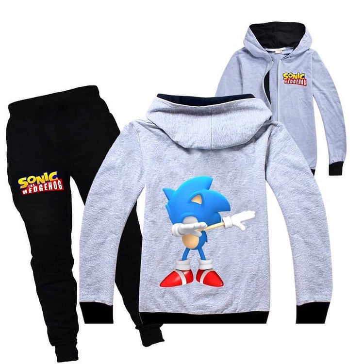 Mayoulove Dab Dance Sonic The Hedgehog Print Girls Boys Hoodie And Jogger Pants-Mayoulove