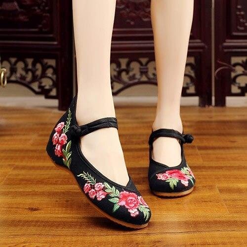 Handmade Women's Vintage Embroidered Canvas Ballet Flats Ladies Comfortable Chinese Ballerinas Vegan Embroidery Shoes