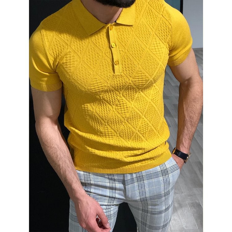 Men's Business Casual Diamond Pattern Knitted Shirt