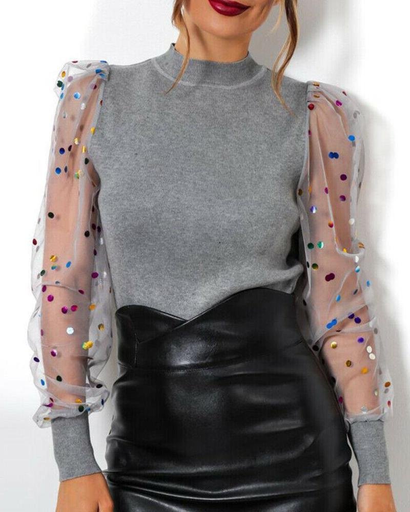 Colorful Sequin Mesh Sleeve Top P11019