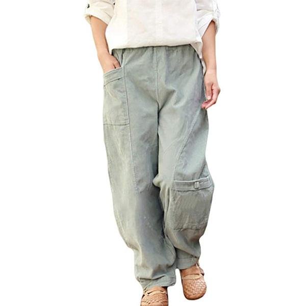 Massive pockets of casual linen pants-Mayoulove
