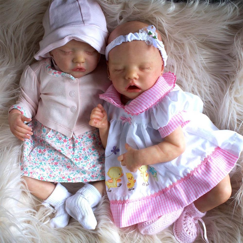 [New!]12'' Soft Silicone Body Reborn Baby Twins Sisters Girl Jsamin & Sumya Reborn Doll