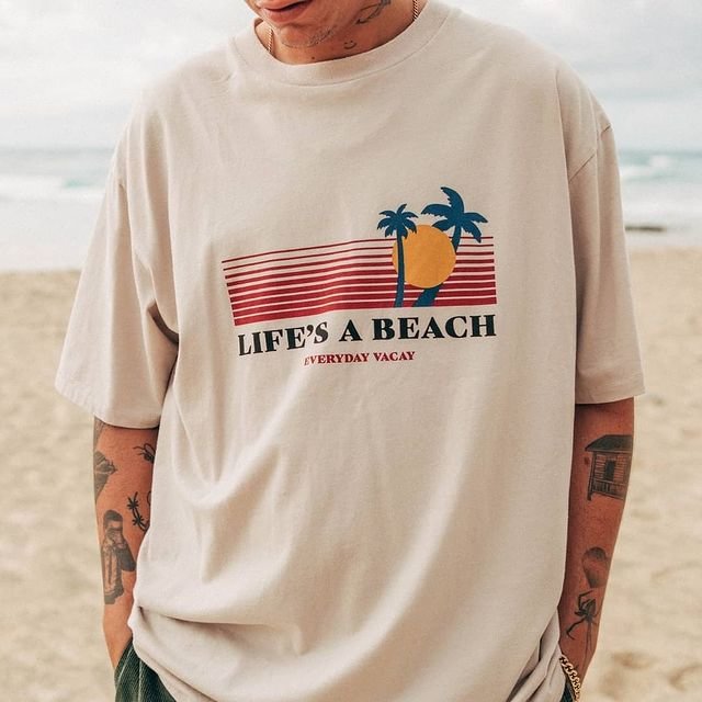 Men Life‘s A Beach Print T-shirt / [blueesa] /