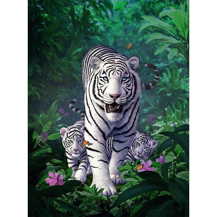Peinture de diamant - ronde complète - tigre blanc