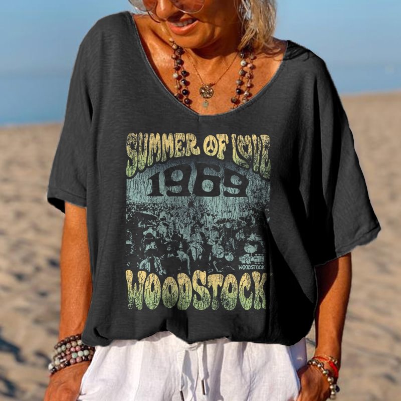 Summer Of Love 1969 Woodstock Printed Hippie T-shirt