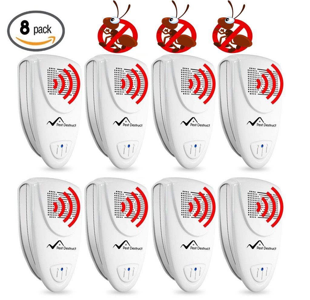 Ultrasonic Ant Repeller - PACK of 8 - 100% SAFE for Children and Pets - Get Rid Of Pests In 7 Days Or It's FREE - vzzhome