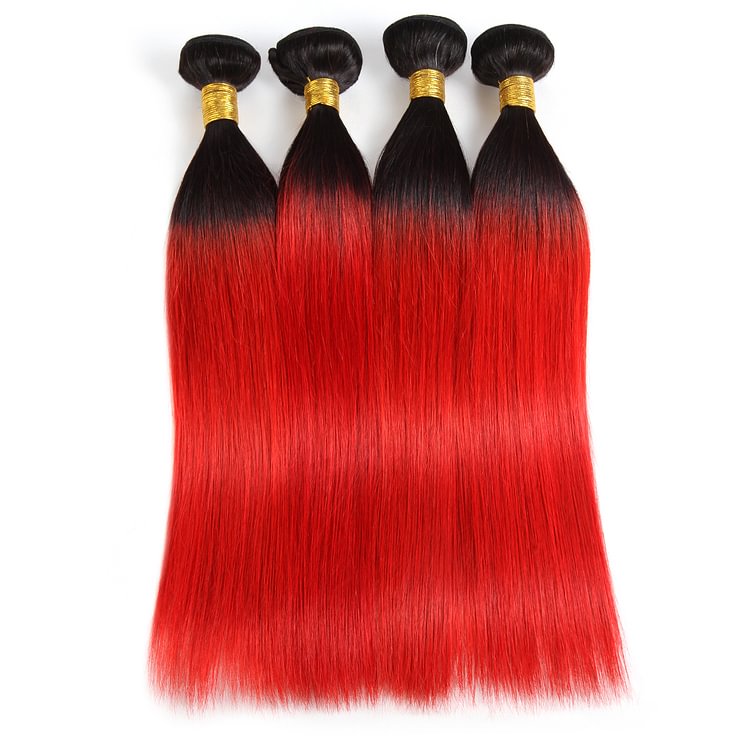 1 PC Black And Red Gradient Straight Hair Bundles丨Peruvian Mature Hair、Virgin Hair、Original Hair
