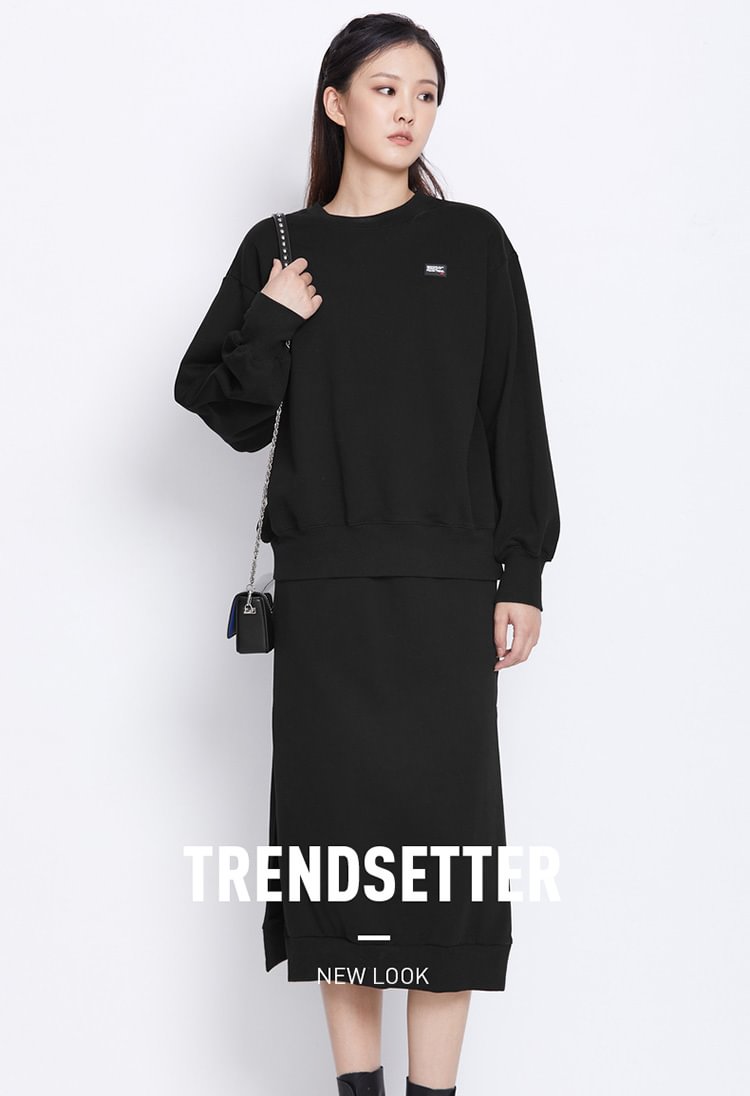 SDEER Black Long Skirt with Elasticated Pockets and Ribbed Stitching Slits