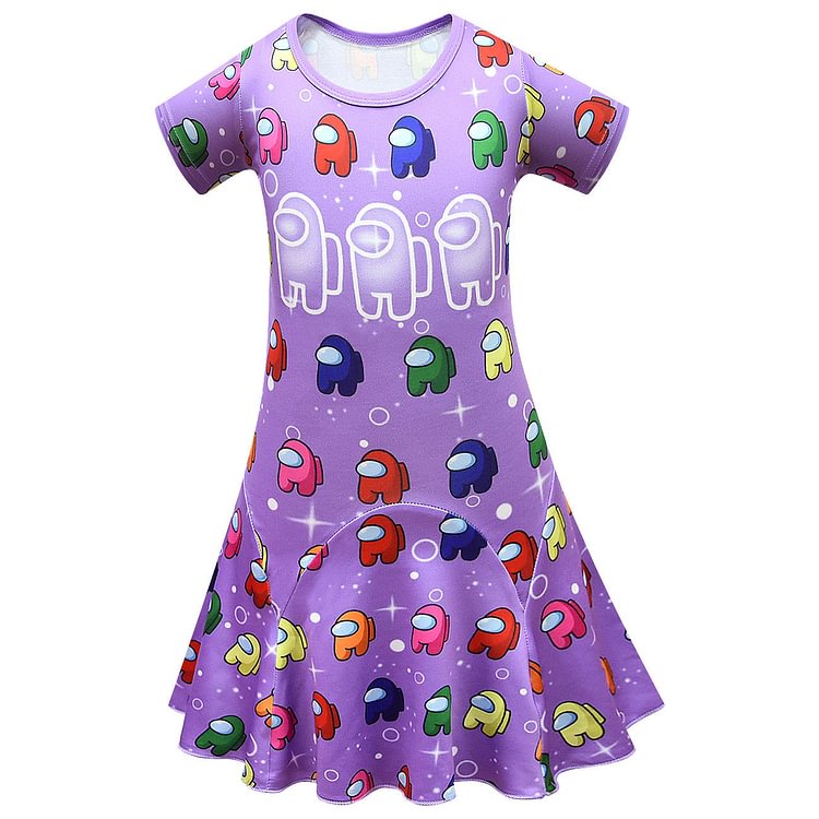 Children's pajama skirt Among us Girls dress long short-sleeved large hem 80338-Mayoulove