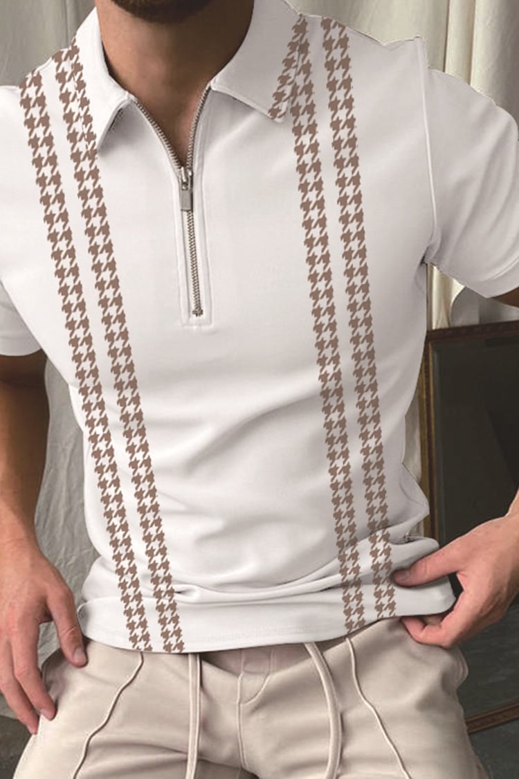 Tiboyz Fashion Casual Zip Short Sleeve Polo Shirt